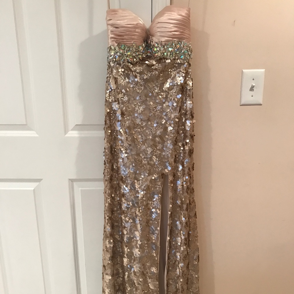 Rose gold prom dress by Night Moves